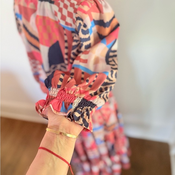 TCEC Women's Cinnamon Red & Navy Abstract Print Smocked Dress Large - Picture 7 of 8